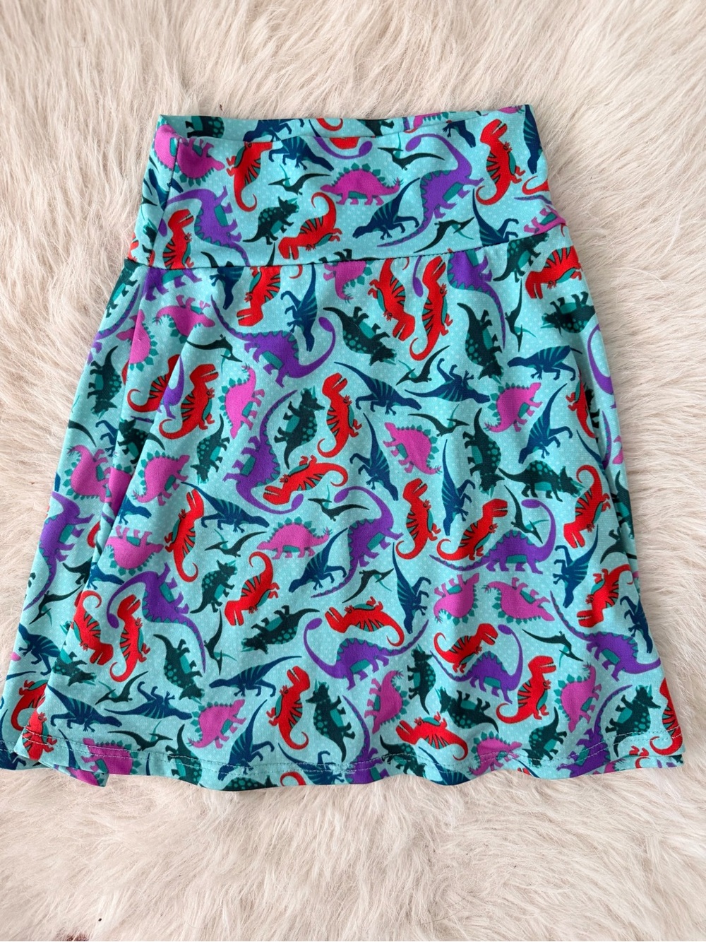 LuLaRoe - Azure Skirt with Multicolor Aqua Dinosaur Print A-Line Girls Size 2T